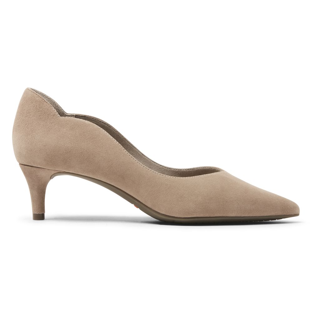 Rockport Women's Total Motion Noelle Scalloped-Back Heel Pumps - Khaki - USA (7832GVRWK)